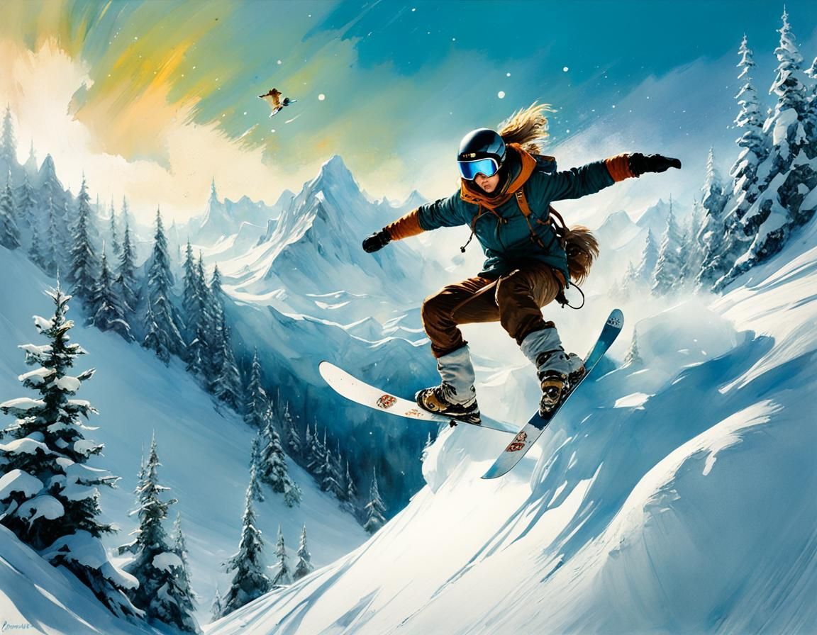Alpine Watercolor Skiing AI Generated Artwork NightCafe Creator