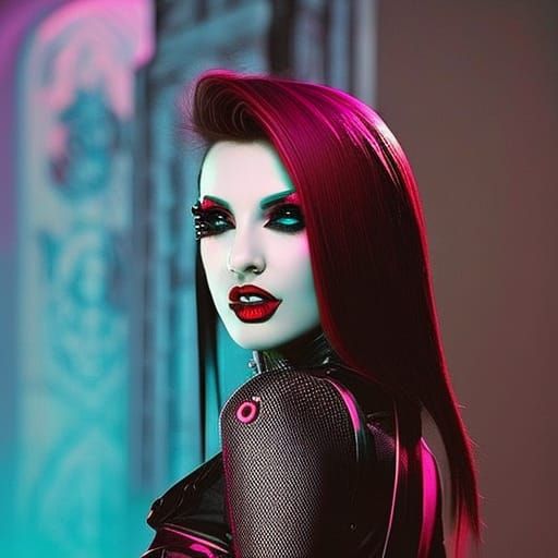 Beautiful Woman Vampire Neonpunk Cyberpunk Ai Generated Artwork Nightcafe Creator 0096