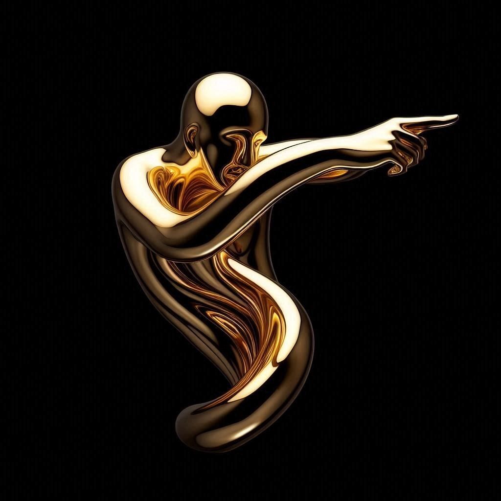 gold sculpture on black background