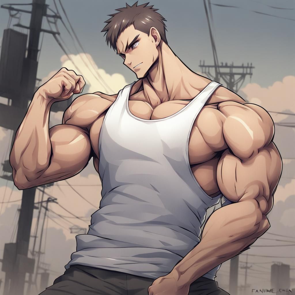 a guy wearing a tank top muscular
