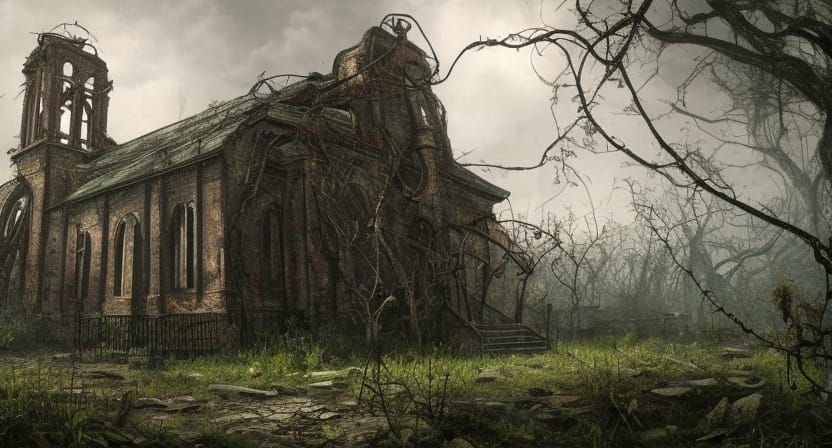 abandon post apocalyptic church - AI Generated Artwork - NightCafe Creator