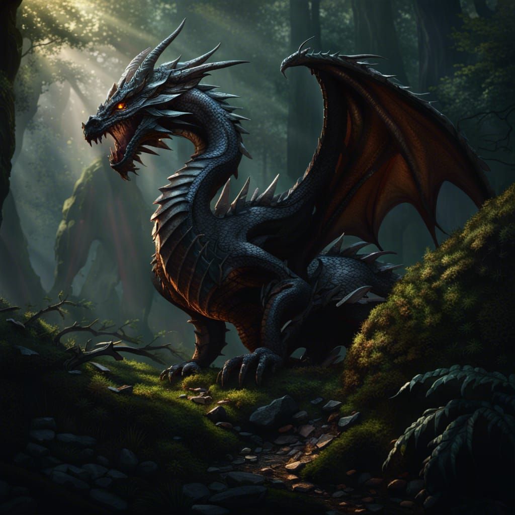 image of a dragon in the forest - AI Generated Artwork - NightCafe Creator