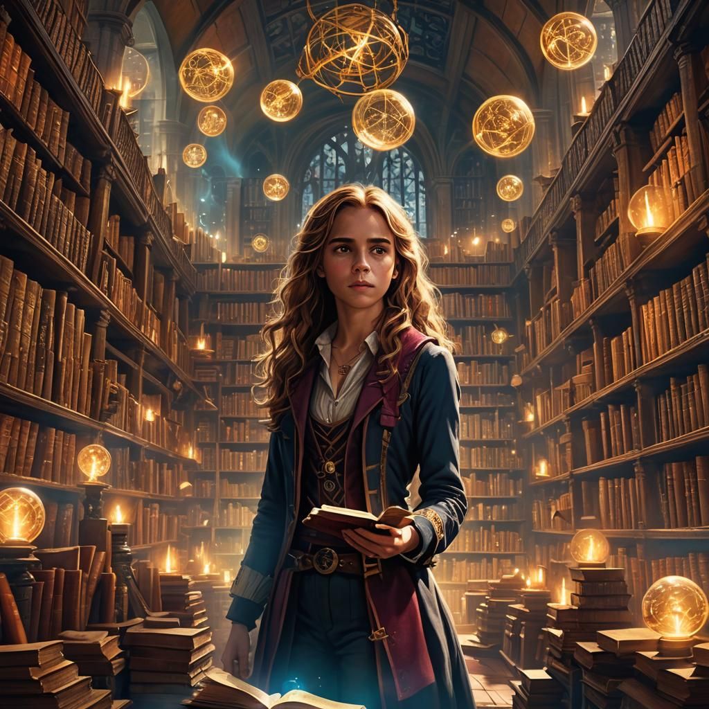 Hermione Granger in Mystical Library: Digital Art