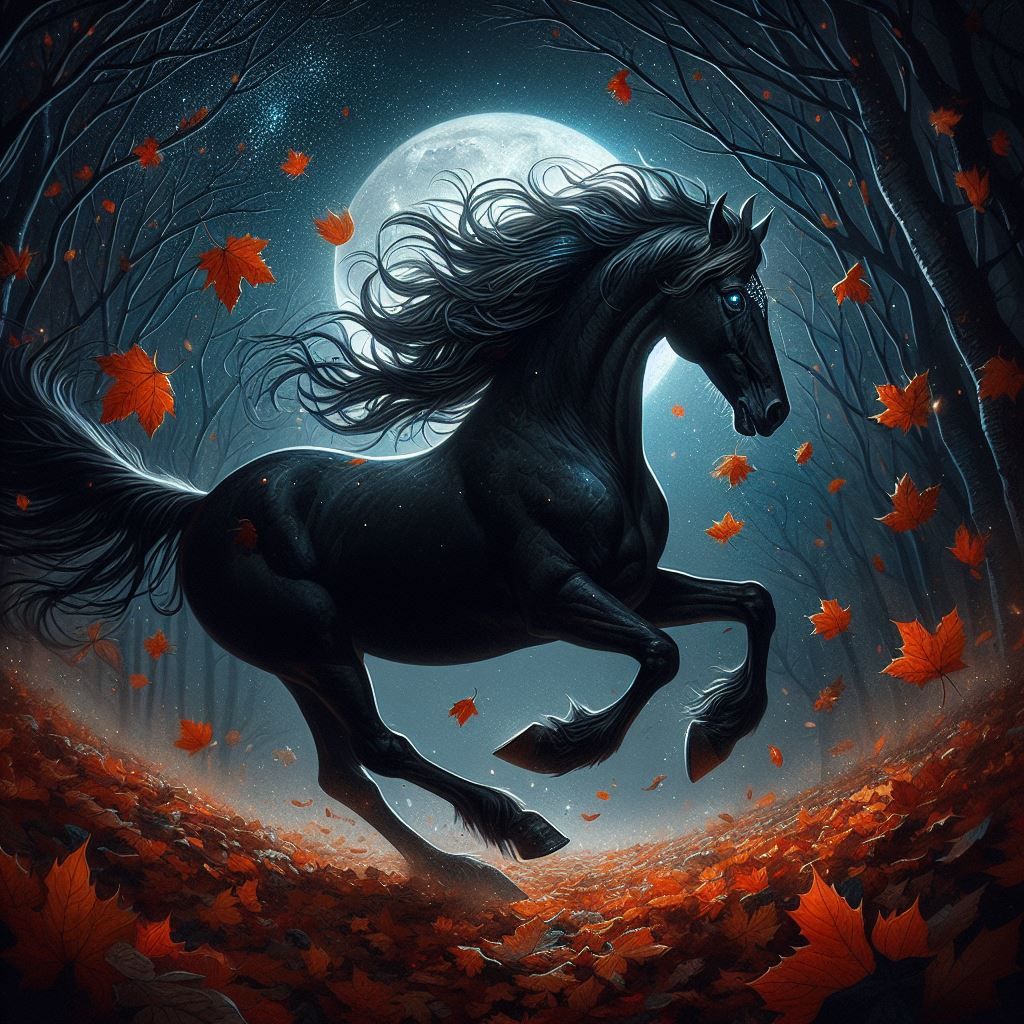 night's dark embrace, A black horse.