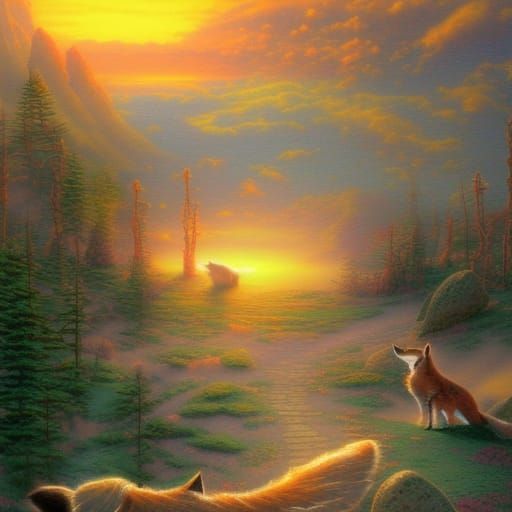 Desert sunrise with a fox spirit