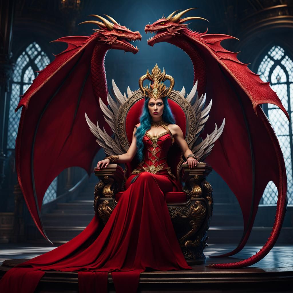 Hyperrealistic dragon-woman with scarlet, smoking scales cli...