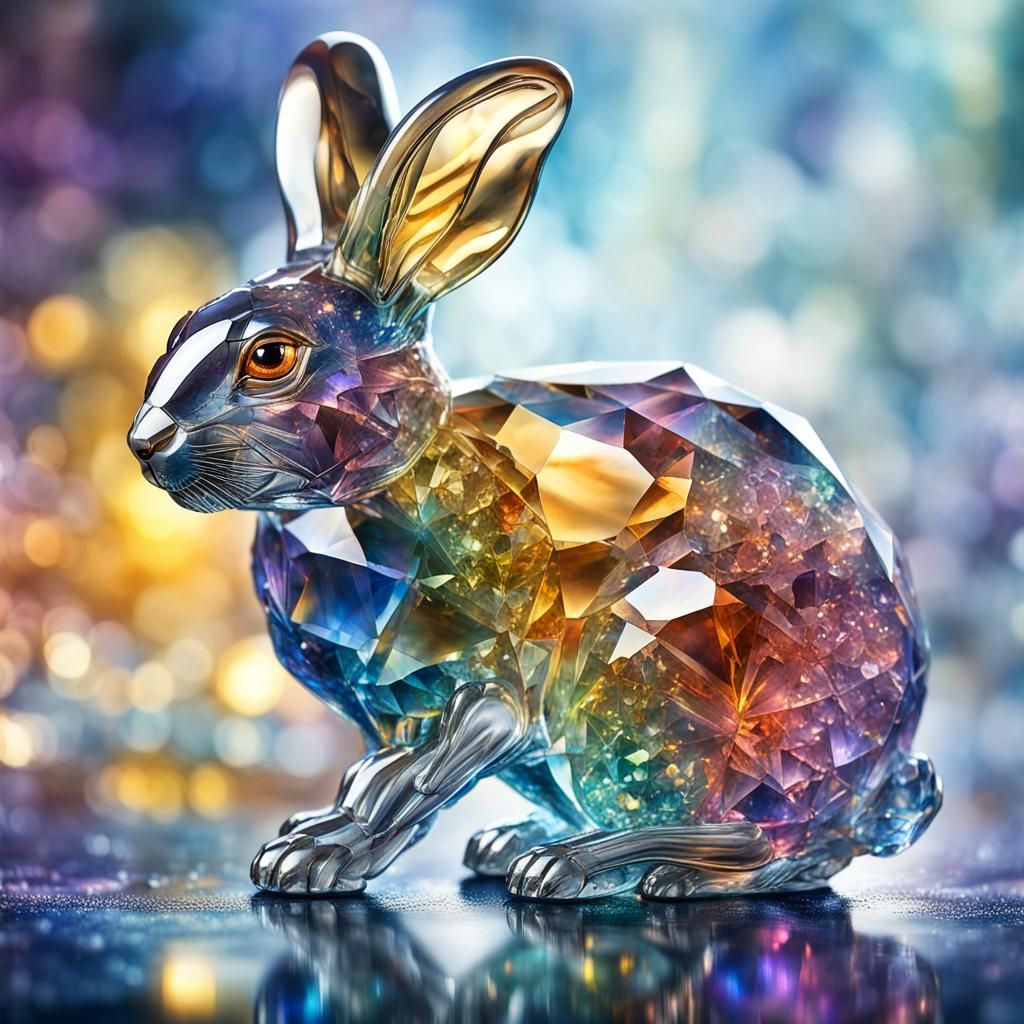 Incredible clear crystal rabbit, see through crystal rabbit, made of crystals, like glass, shiny, Sharp ...  by @Feebleeona