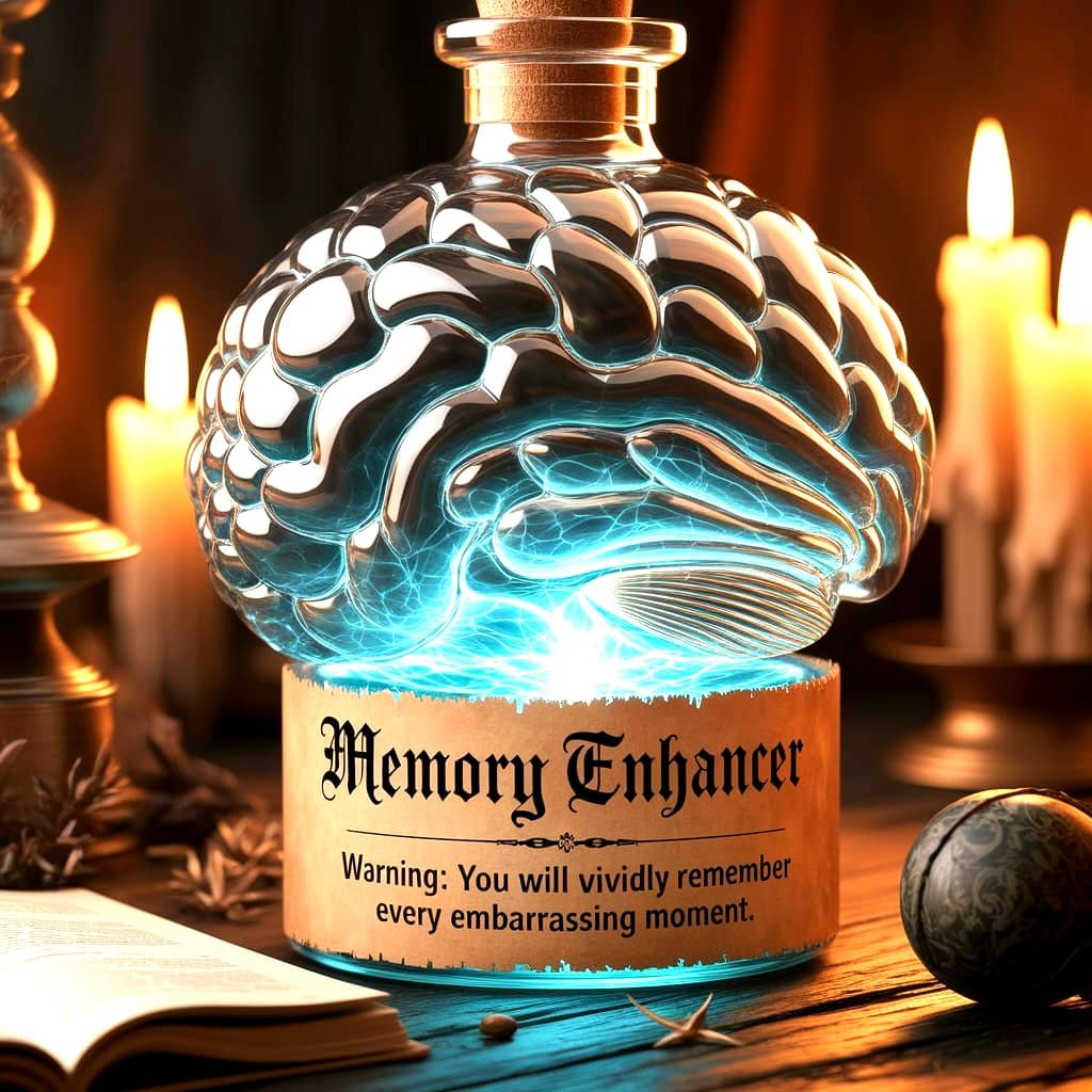 🧠 Memory Enhancer 🧠 
Side effect warning: You will vividly remember every embarrassing moment...  by @Gerber
