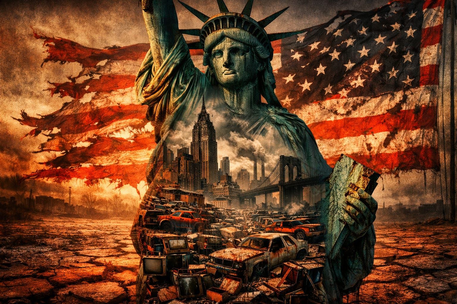 Dystopian American Landscape as Double Exposure