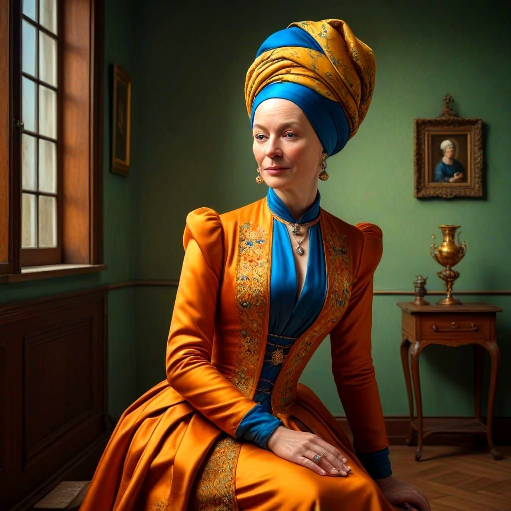 Elegant Woman in a Vibrant Interior Setting