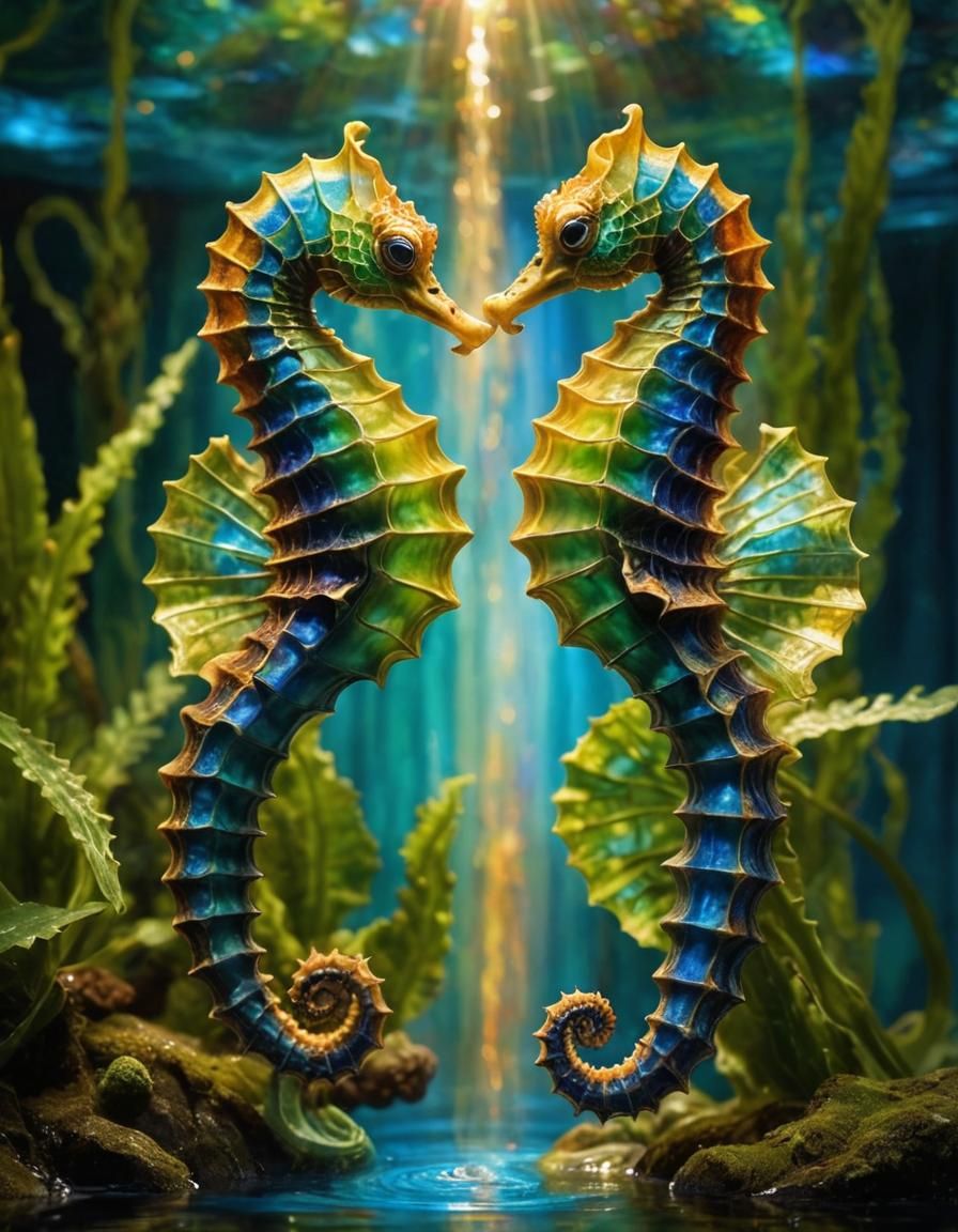 Animal Olympics - Artistic Swimming Duet of Seahorses