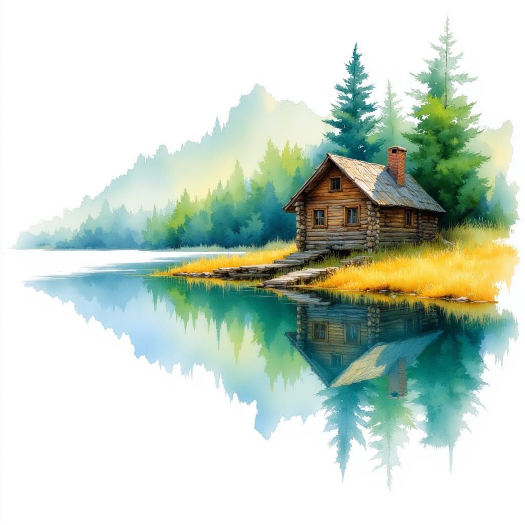 <lora:SoftWhite:1.0>
Watercolor On White, a beautiful colorful lake with an old rustic cabin made of wood logs, watercolor light, pigments ...