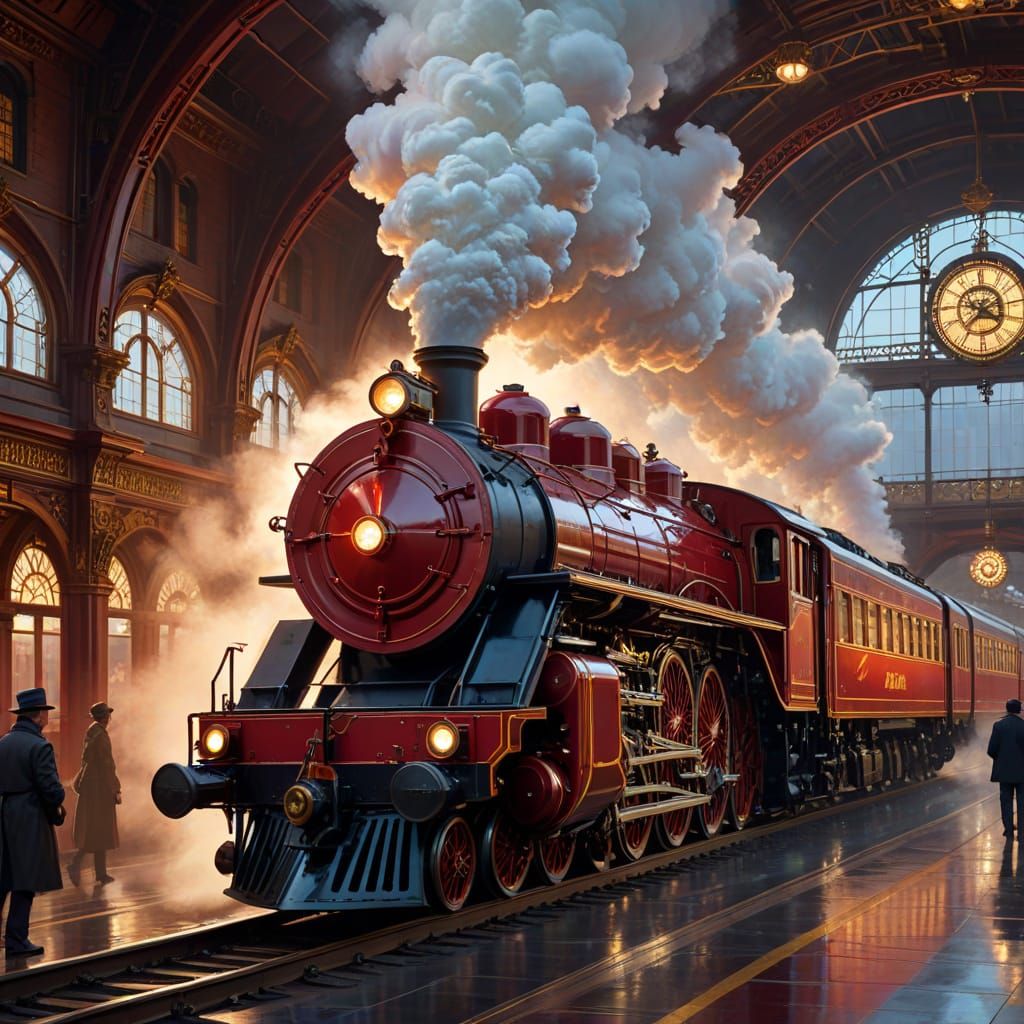 Crimson steam train  by @Neverland