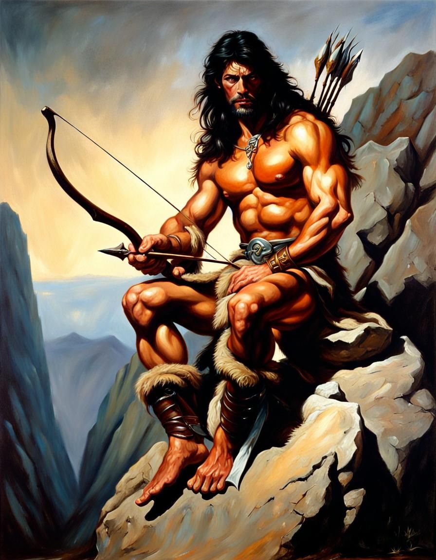 Barbarian archer on rock