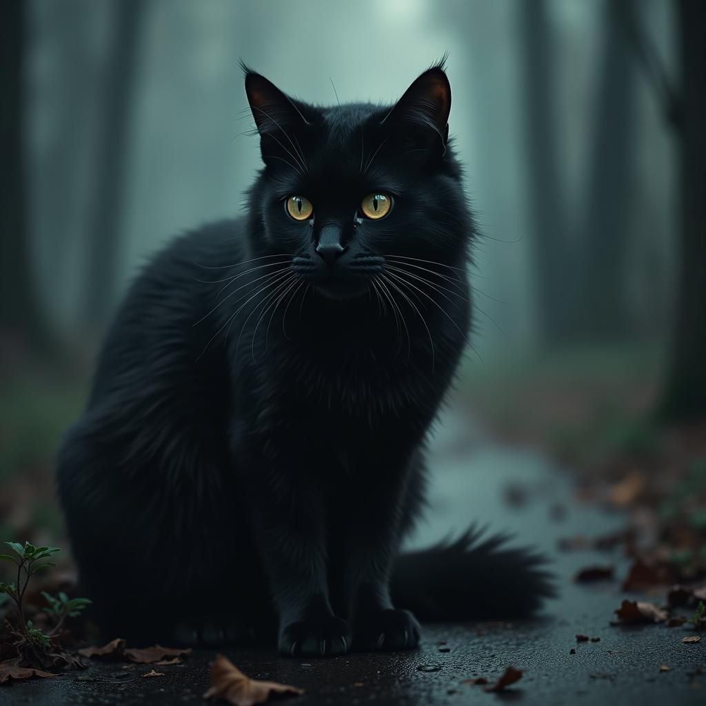 Superstition, black cat, gloomy mood, mystery