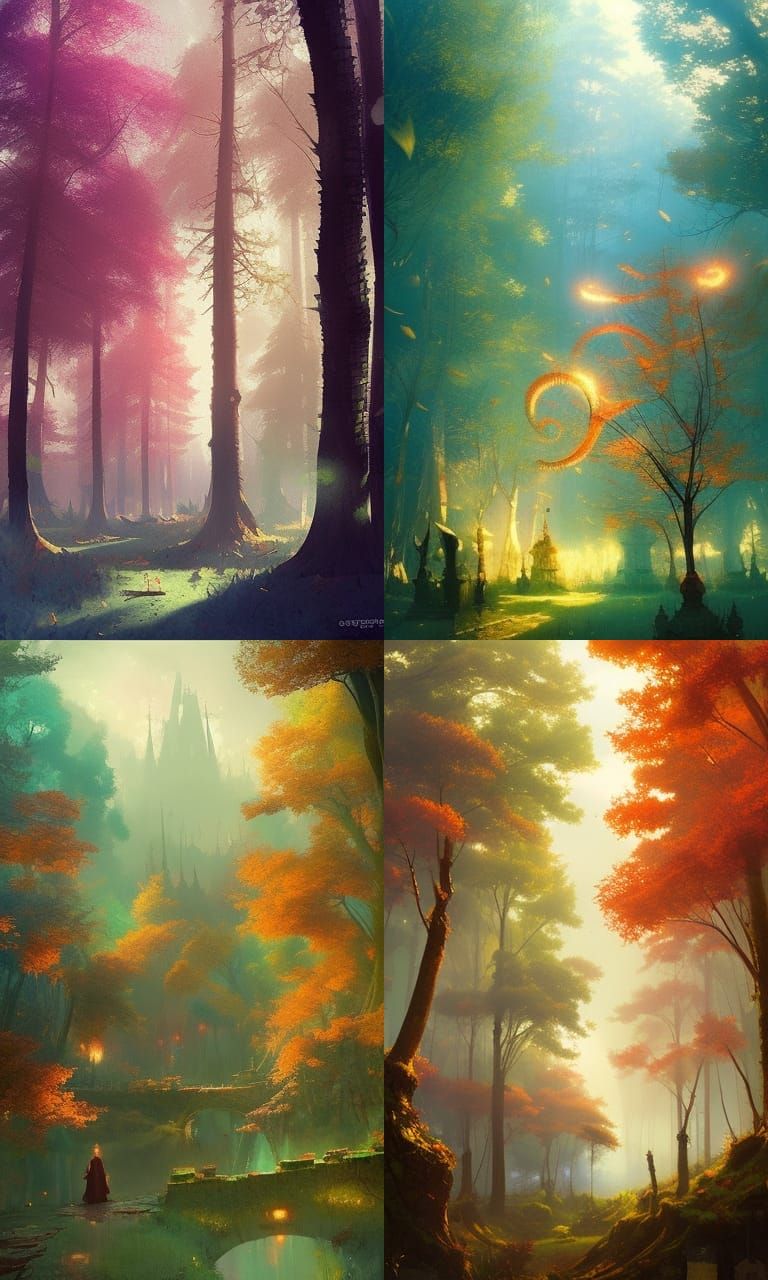 Enchanted forest fairy town by Greg Rutkowski complementary ...