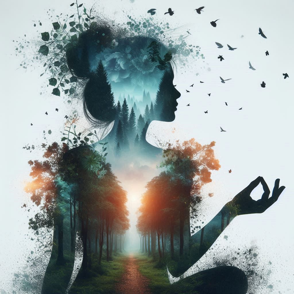 double exposure beautiful fantasy DALL-E 3 portrait landscap...