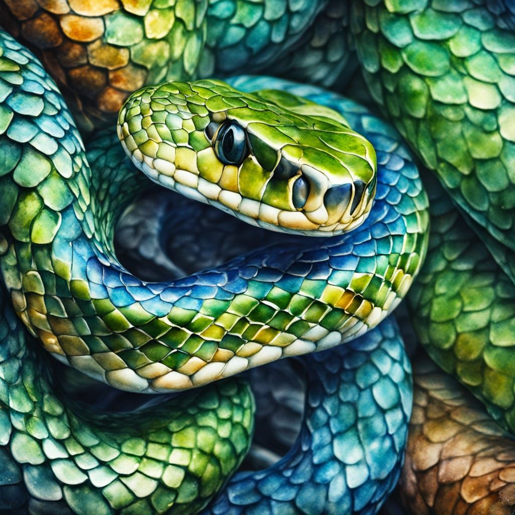 Vibrant Watercolor Snake Close-Up
