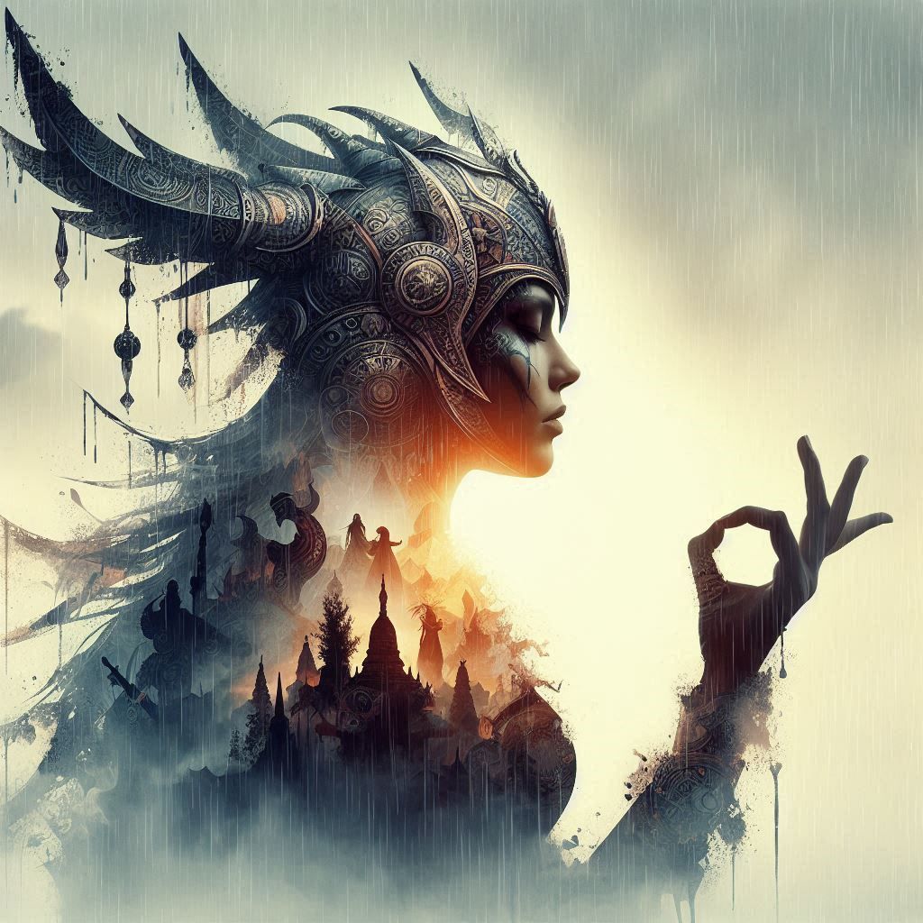 double exposure beautiful fantasy DALL-E 3 portrait landscape..