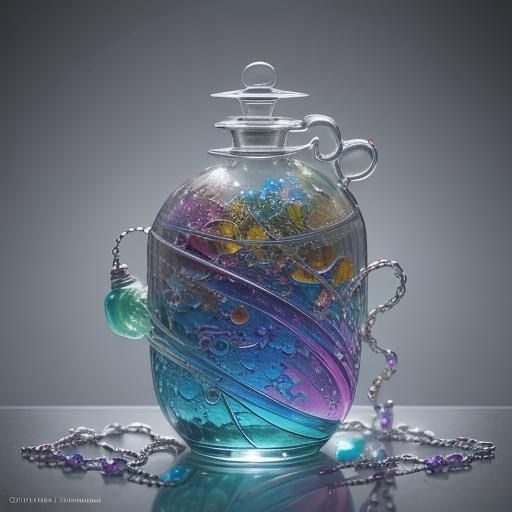 Potion, colorful potions, glass bottle potion, unique bottle with colorful potion, Potion on a necklace, jewelry potion, focused, high resol...