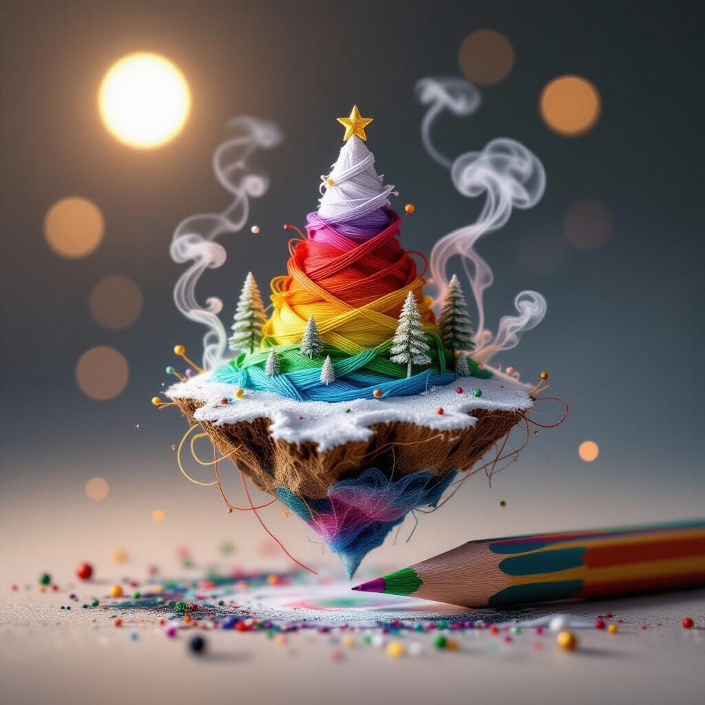 Floating Christmas Island of Threads and Smoke