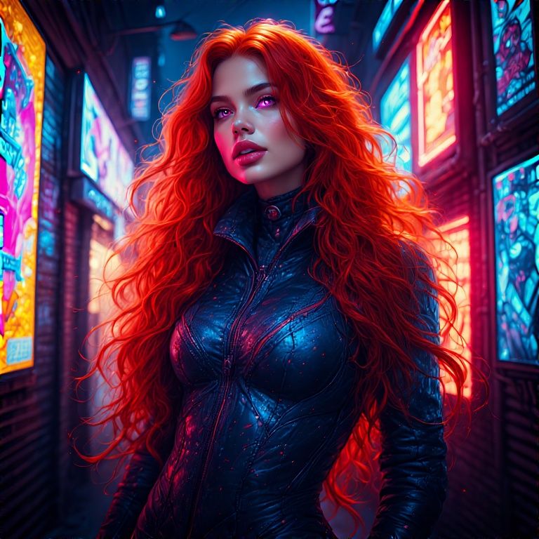 🌃👩‍🦰 Cyberpunk redhead in alleyway