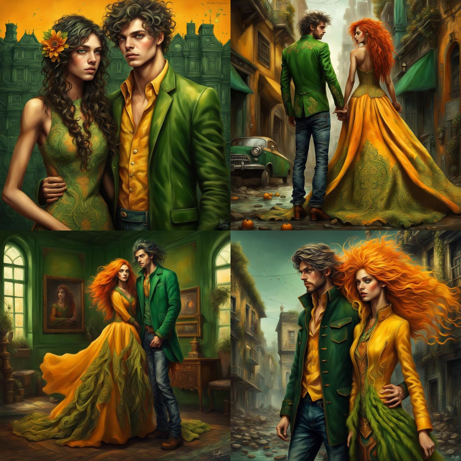 Imagine um casal com uma mulher jovem de cabelo laranja com ...