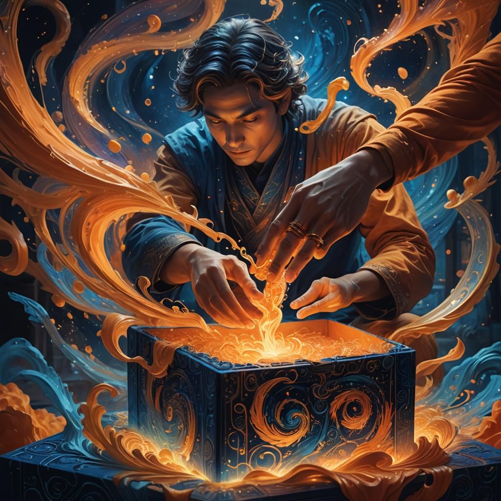 Mystical Being Touches Iridescent Colors in Fantasy Art