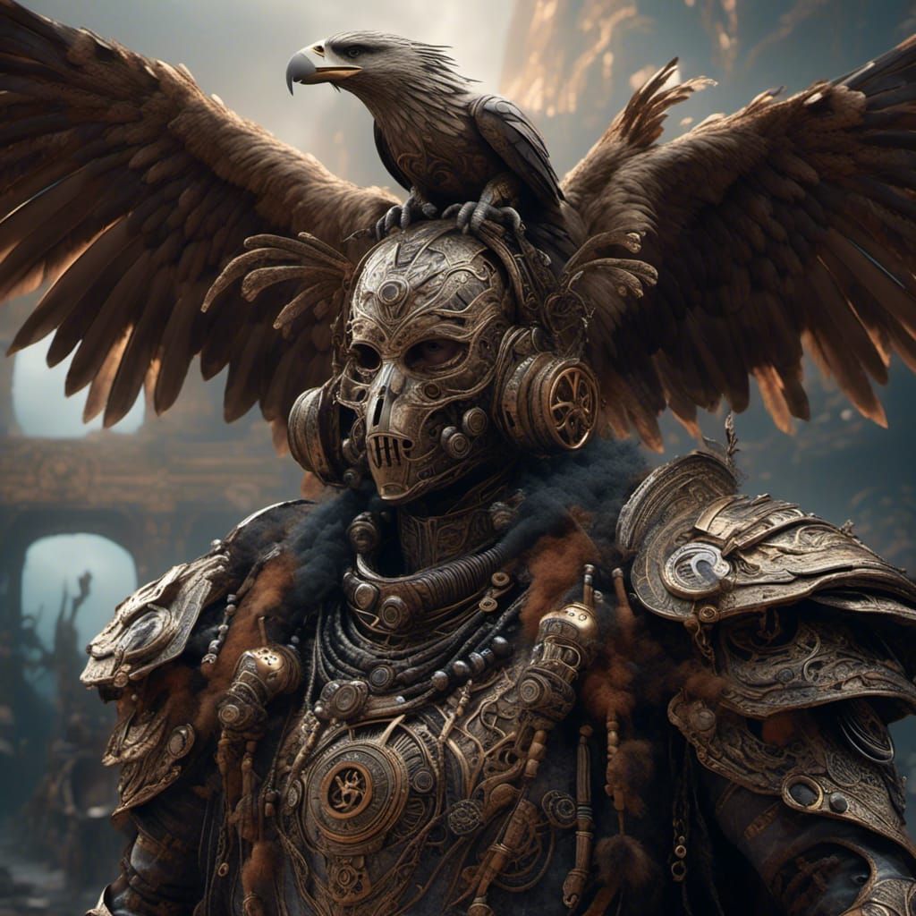 Steampunk Eagle-Rat Shaman in Desert Landscape