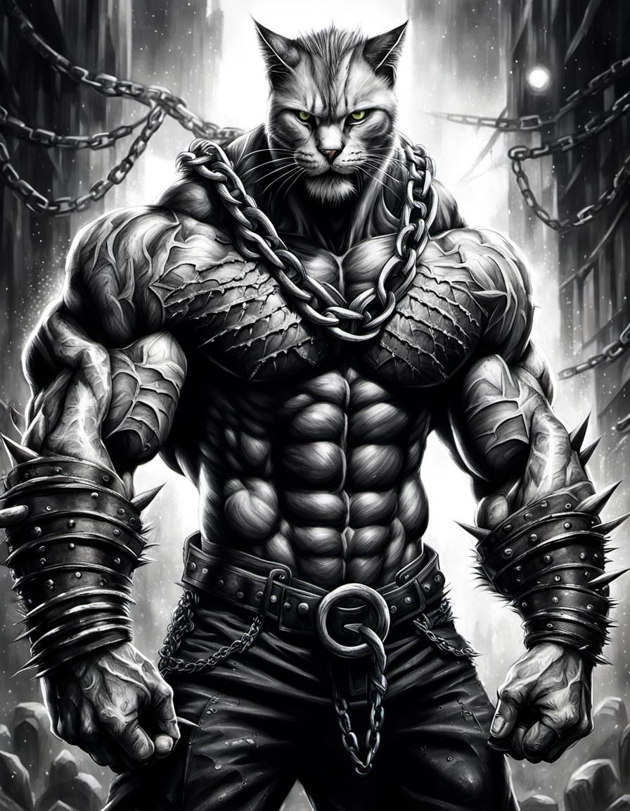 anthropomorphic cat man with massive muscular muscle ,8k res...