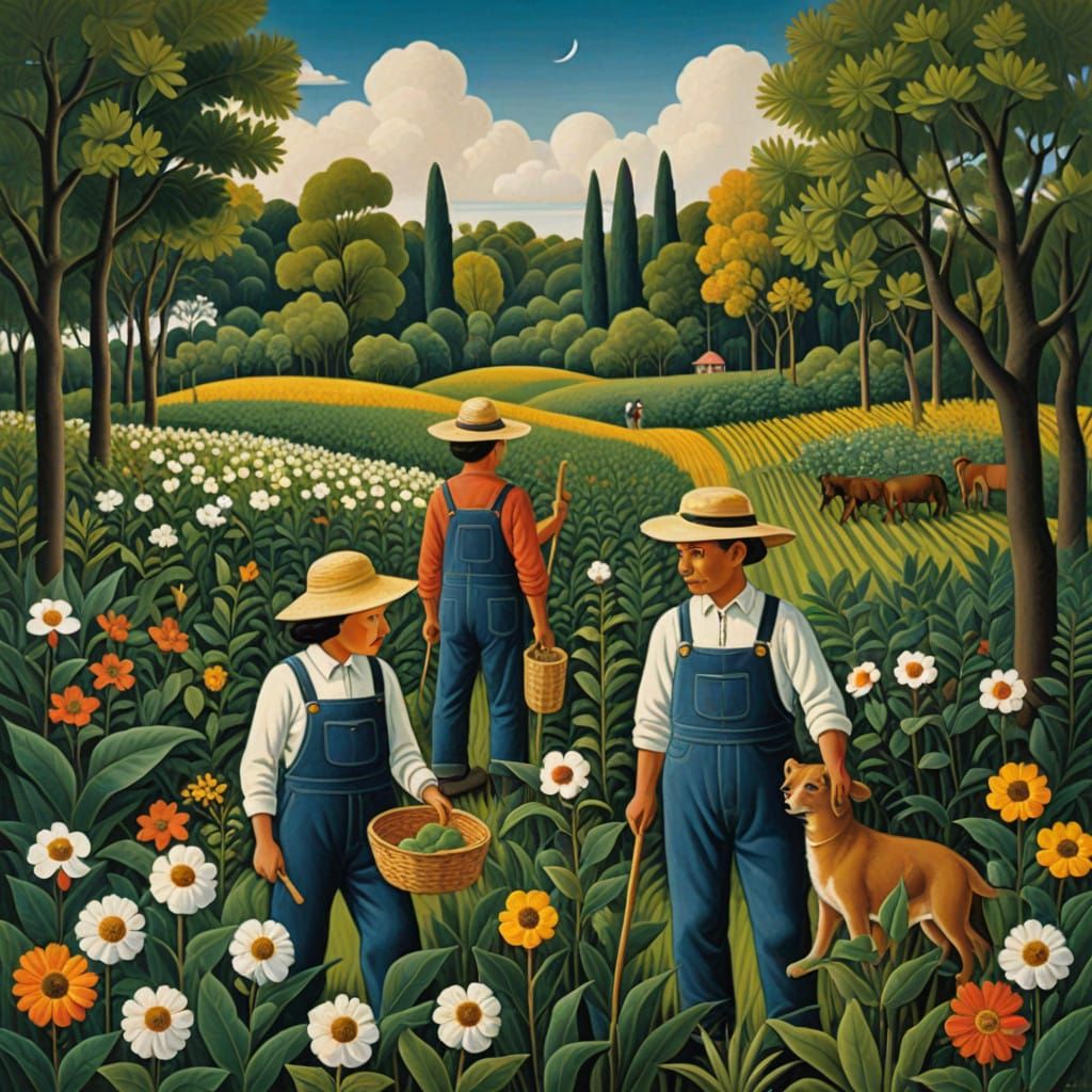 cotton field, workers picking cotton, beautiful colors vector beautiful scenery  by @GRAZYNA-BARBARA