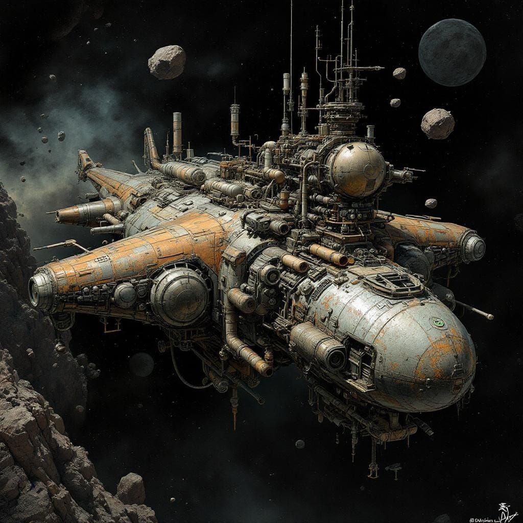 Industrial Spaceship in Gritty Sci-Fi Style