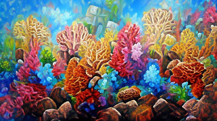 Colorful underwater coral reefs oil on canvas
