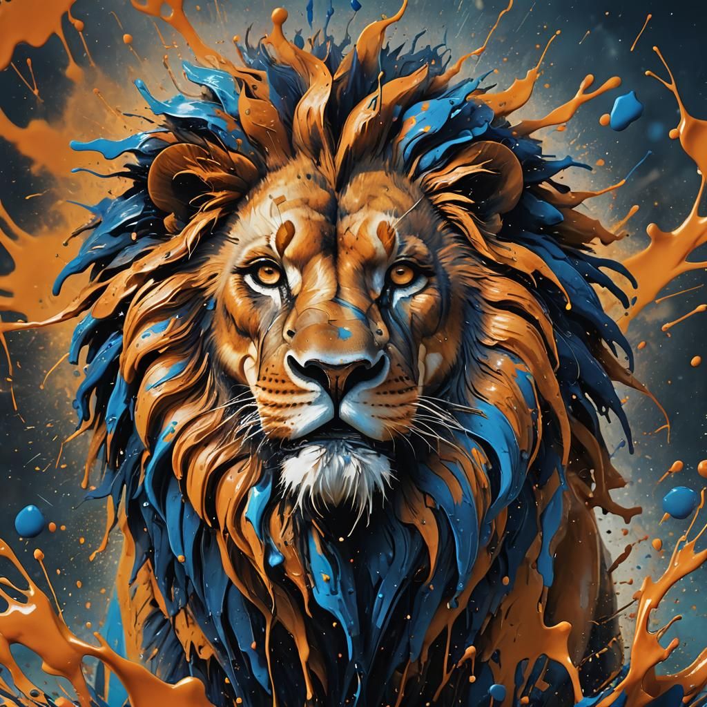 Majestic Lion Created From Spilled Paint