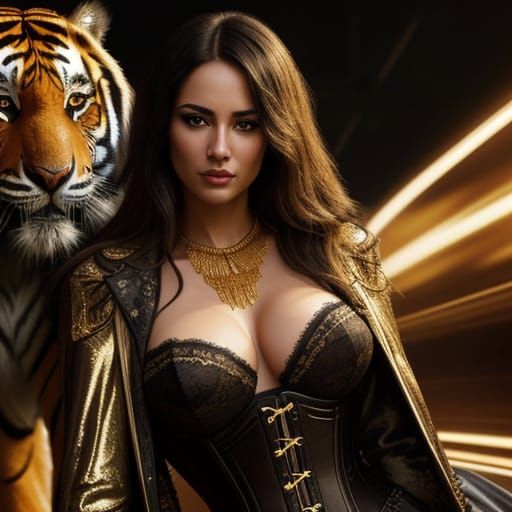 Woman Trains Tiger in Hyper-Realistic Digital Art