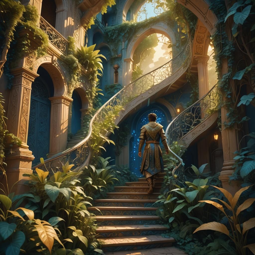 Mystical Staircase Climb in Fantasy Concept Art
