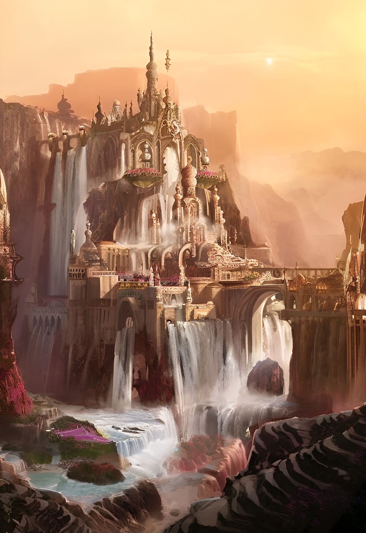 light brown waterfall palace
