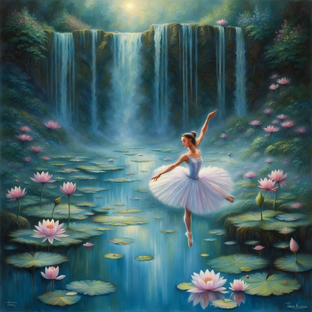 waterfall water lilies flying ballerina