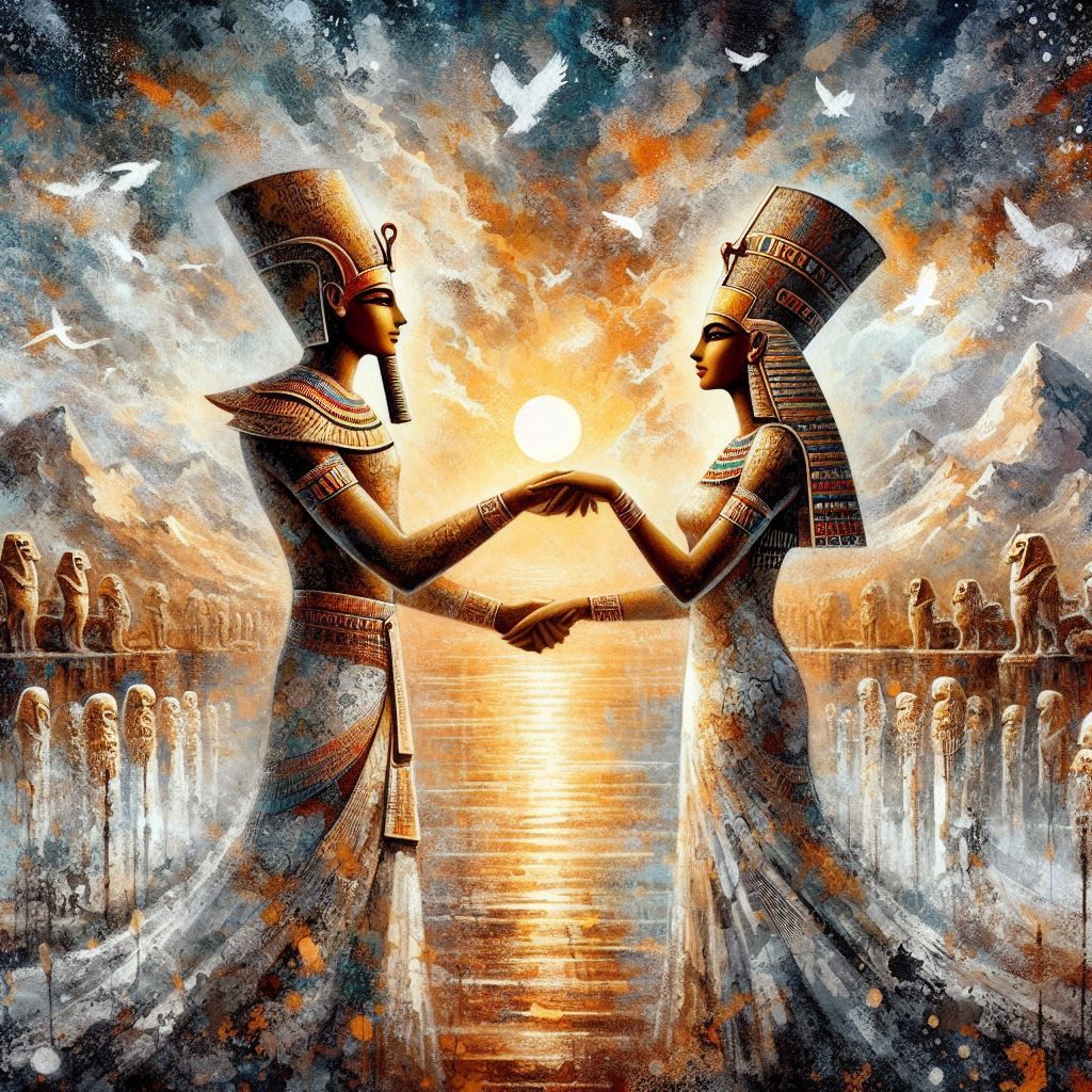 Akhenaten and Nefertiti promising their life to Aton