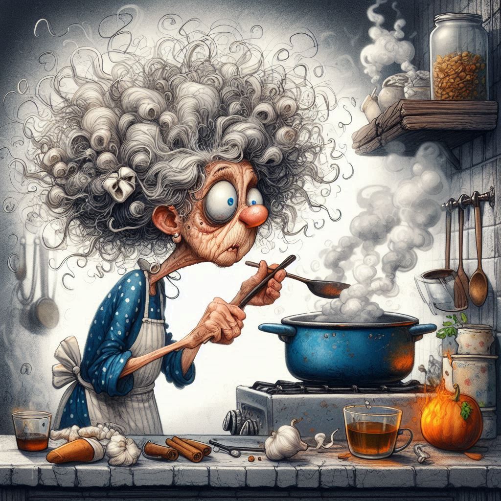 Grandma's eyes are bigger than her stomach every time she cooks!