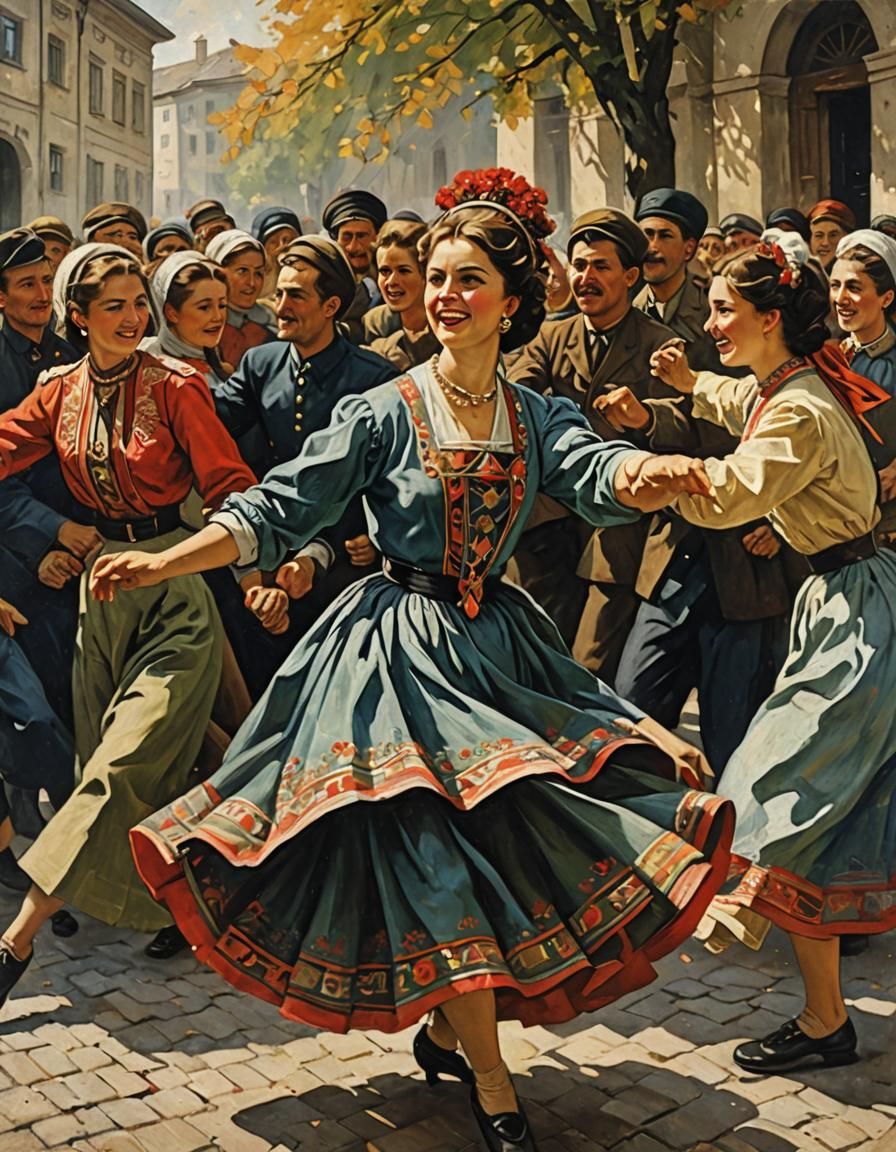 A painting by the Soviet artist Laktionov: "Georgian Dance"