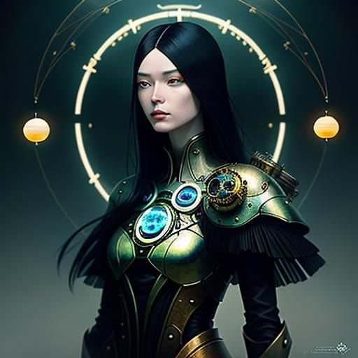 Steampunk Woman in Zero-G, Surreal Sci-Fi Art