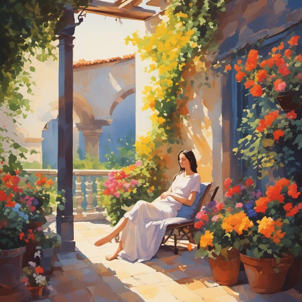 Woman relaxing on the patio