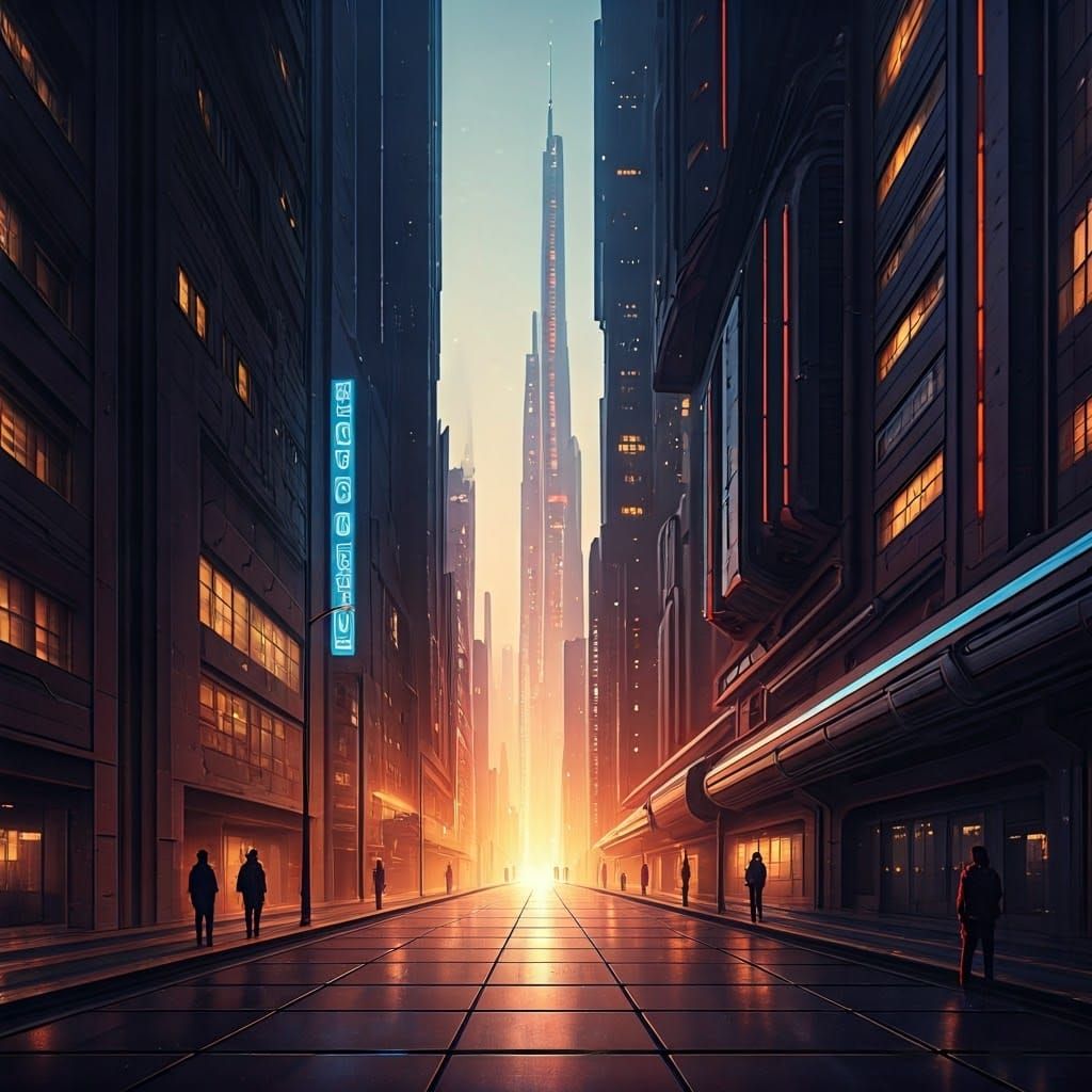 Futuristic Cityscape at Dusk in Syd Mead Style
