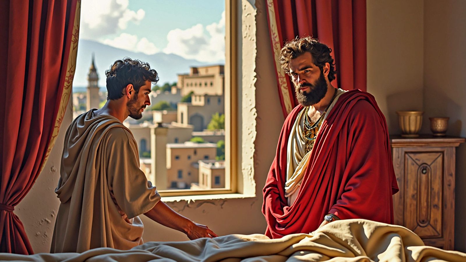 Philemon and Onesimus preparing a guest room for the Apostle...