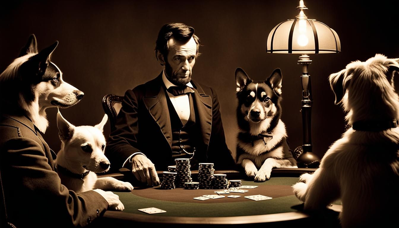 Abraham Lincoln Playing Poker With Dogs  by @possom2009
