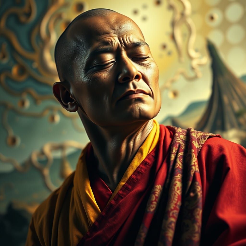 Contemplative Monk in Surrealist Masterpiece