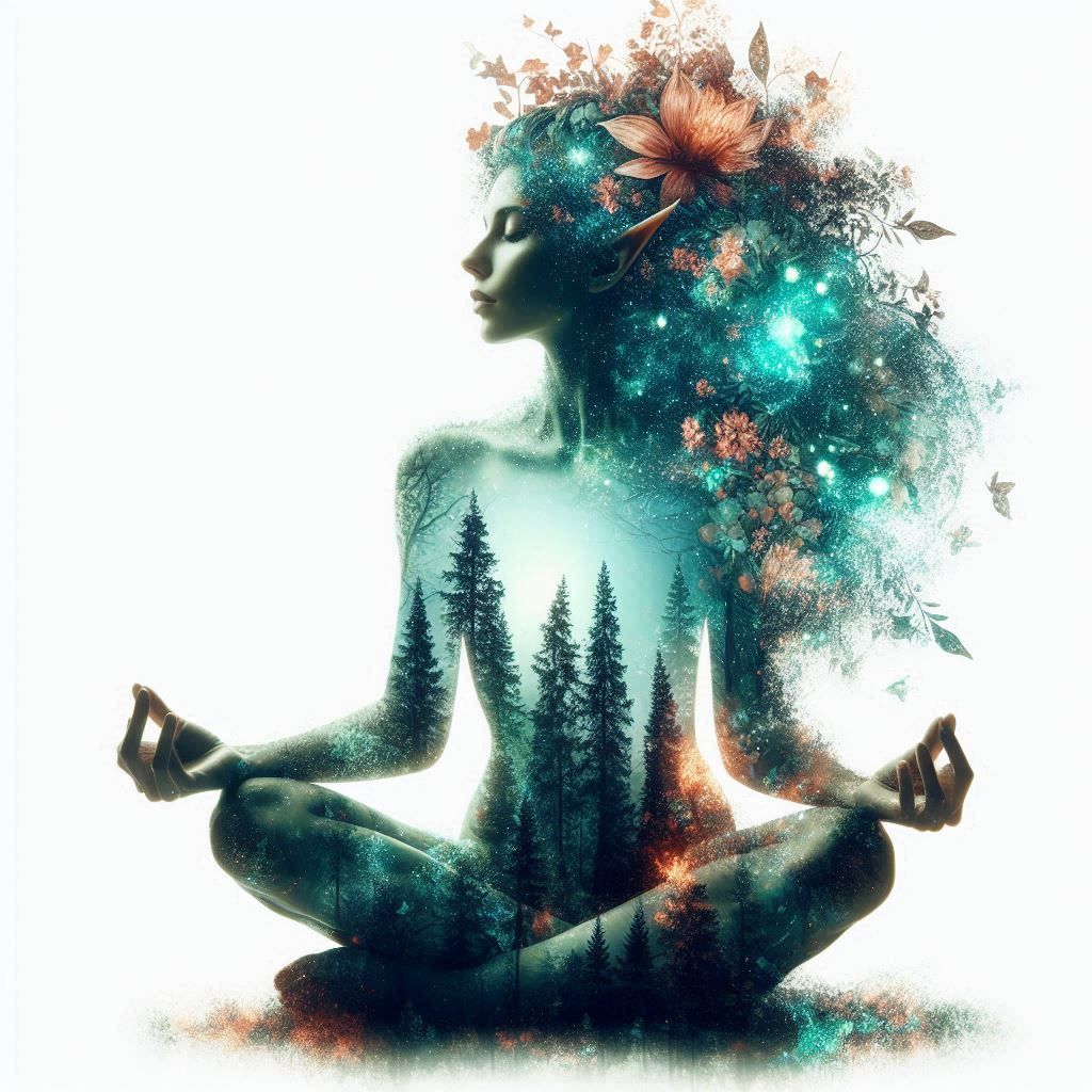 double exposure beautiful fantasy DALL-E 3 portrait landscape..