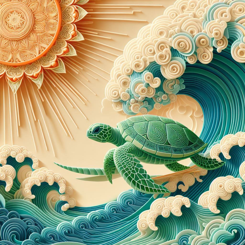 Surfing sea turtle