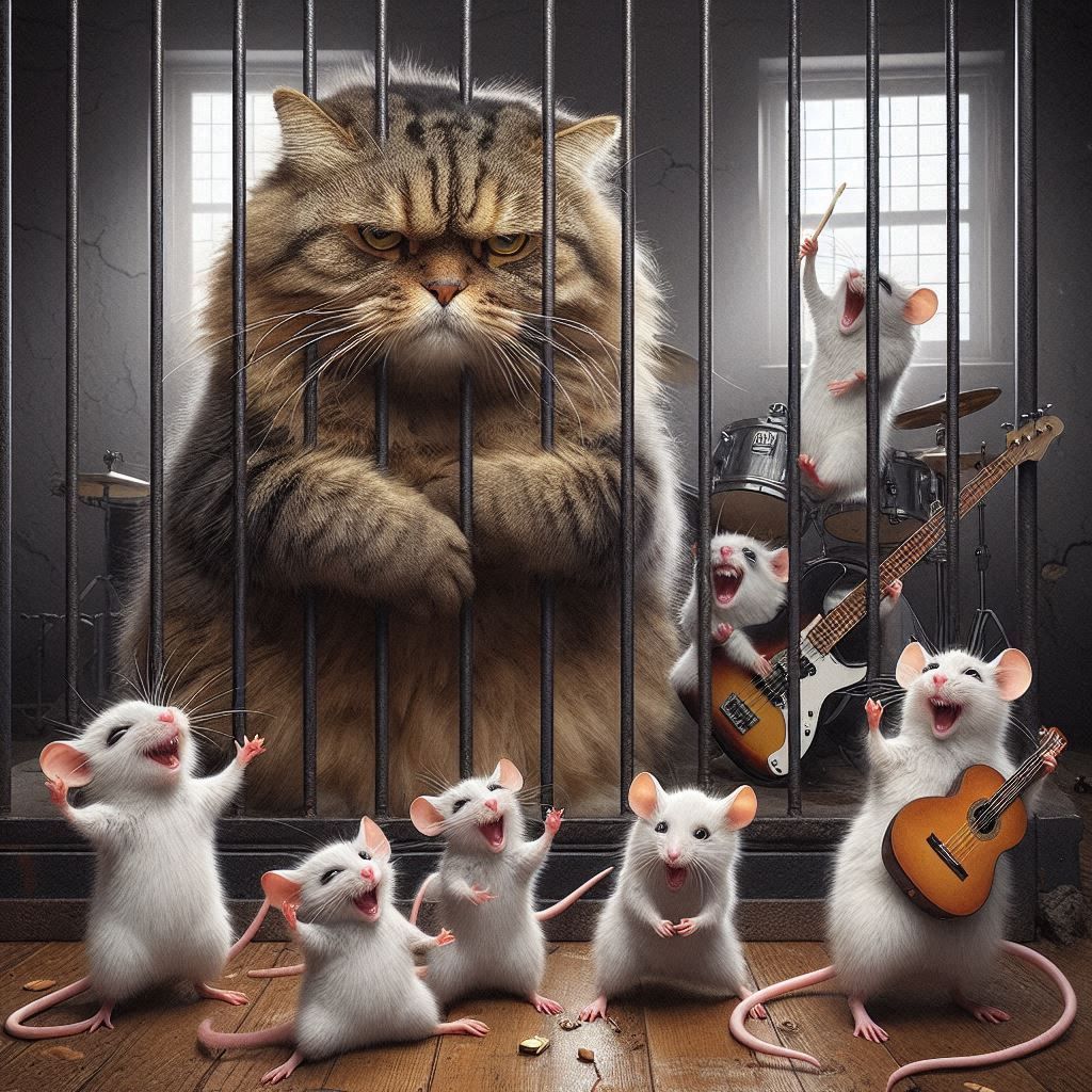 "Quand le chat n’est pas là, les souris dansent!" French expression "When the cat's away the mice will play!